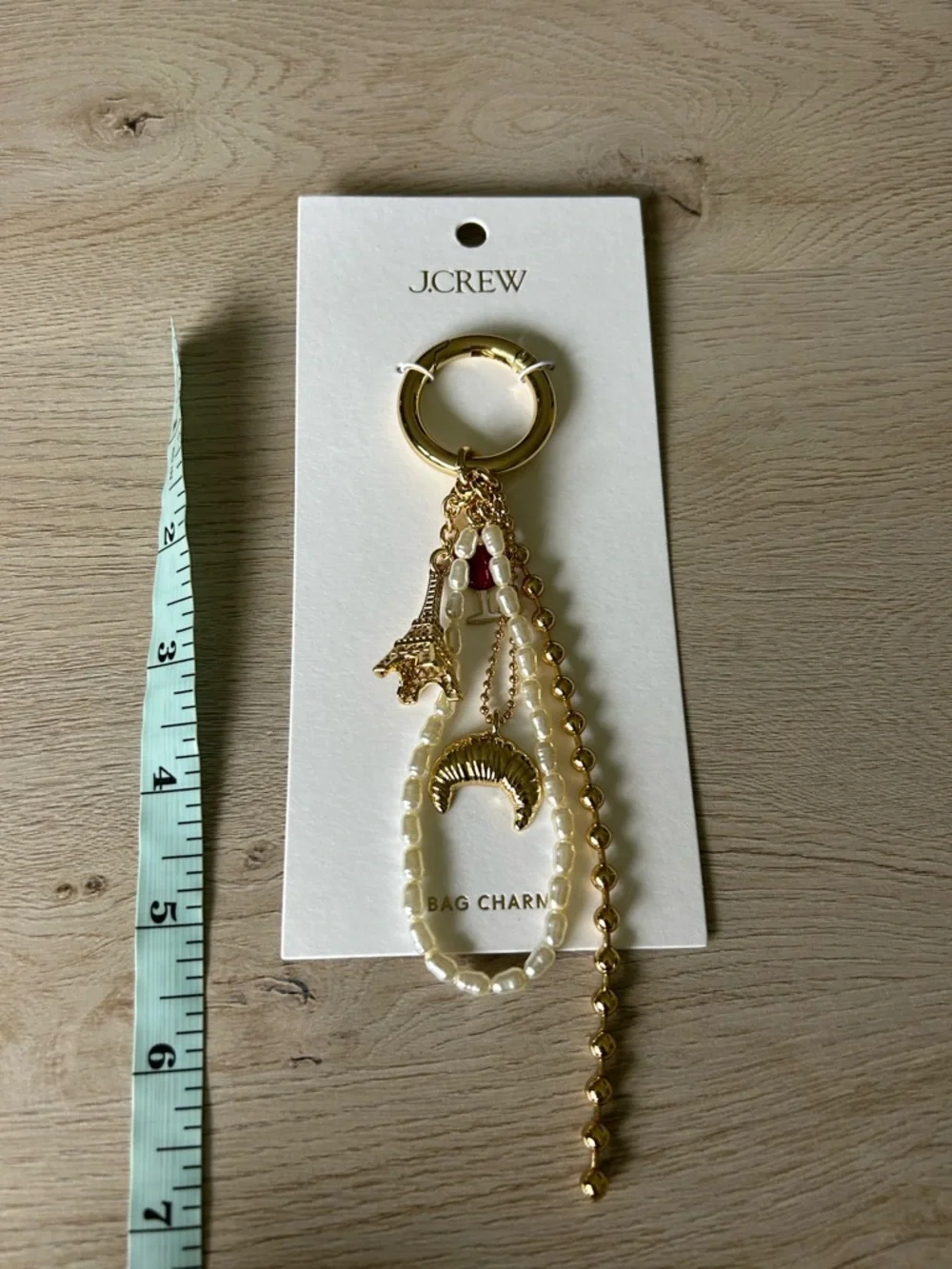 ✨ J.Crew Gold Paris-Themed Bag Charm | Eiffel Tower, Pearls, Wine Glass ✨